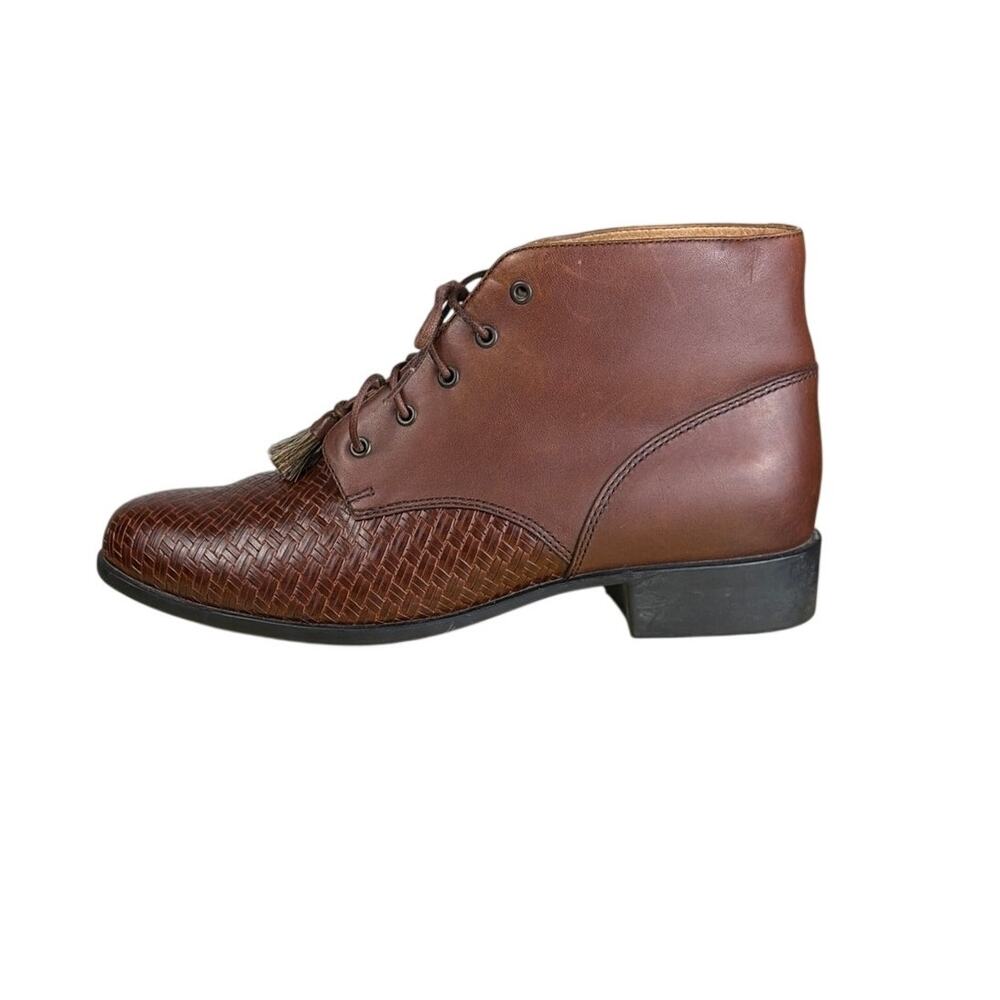 Ariat Dark Brown Woven Leather Lace Up Ankle Boots Womens 9B Y2K Western